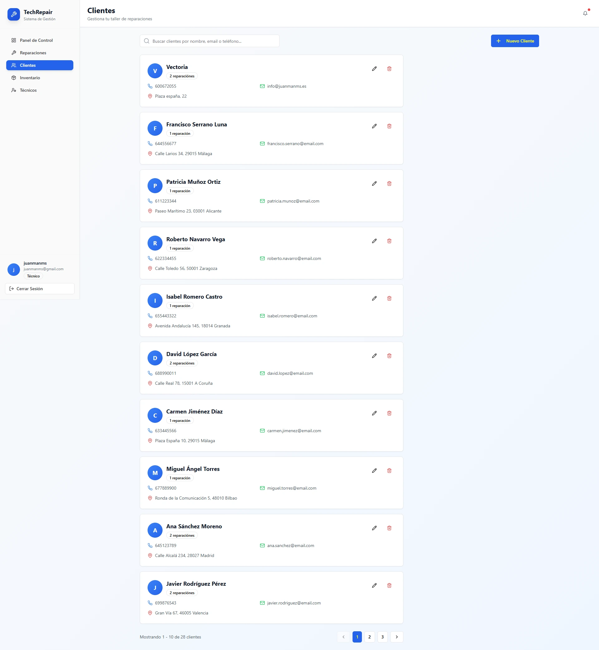 Lista de clientes - TechRepair