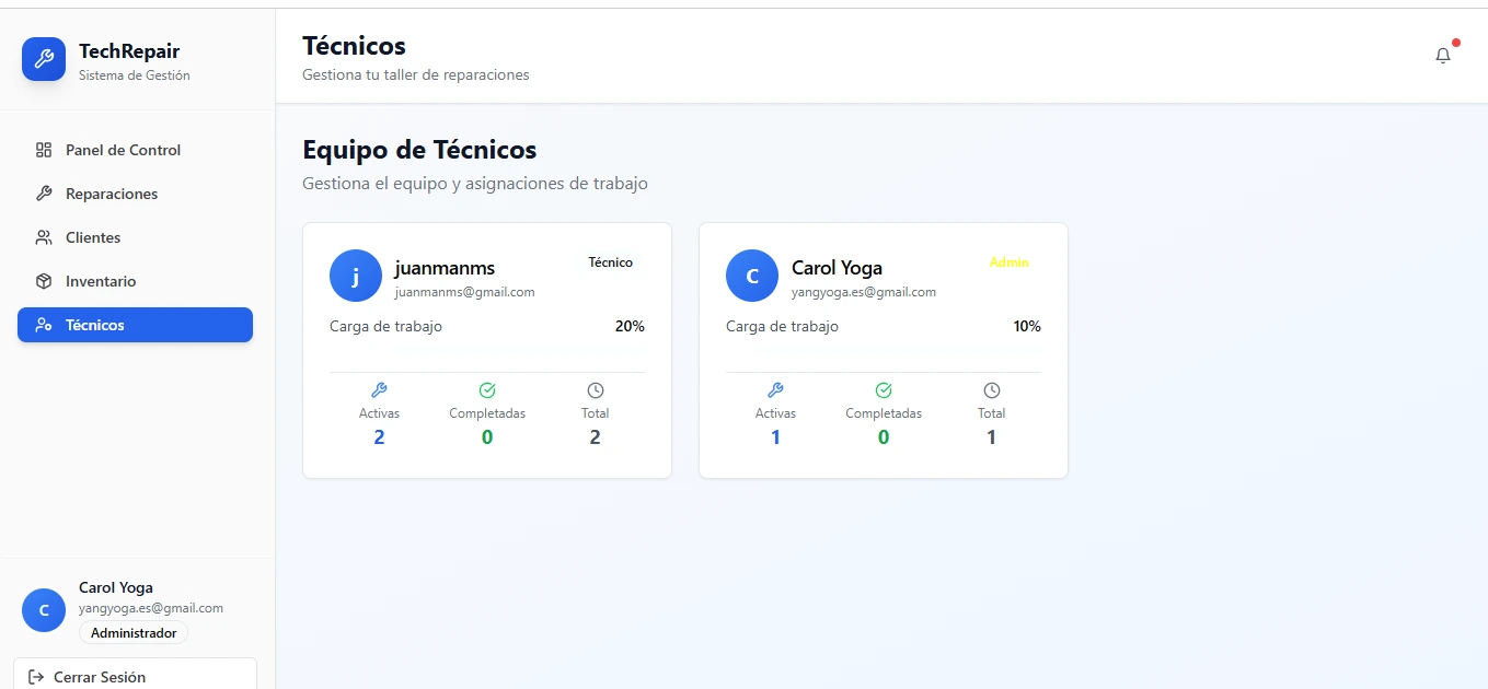 Gestión de técnicos - TechRepair